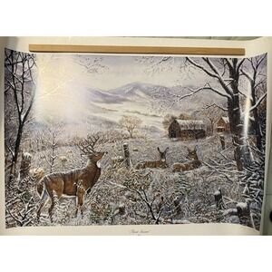 RAY Mertes FIRST SNOW Deer Buck Art print 33x24 Signed/numbered 582/2000